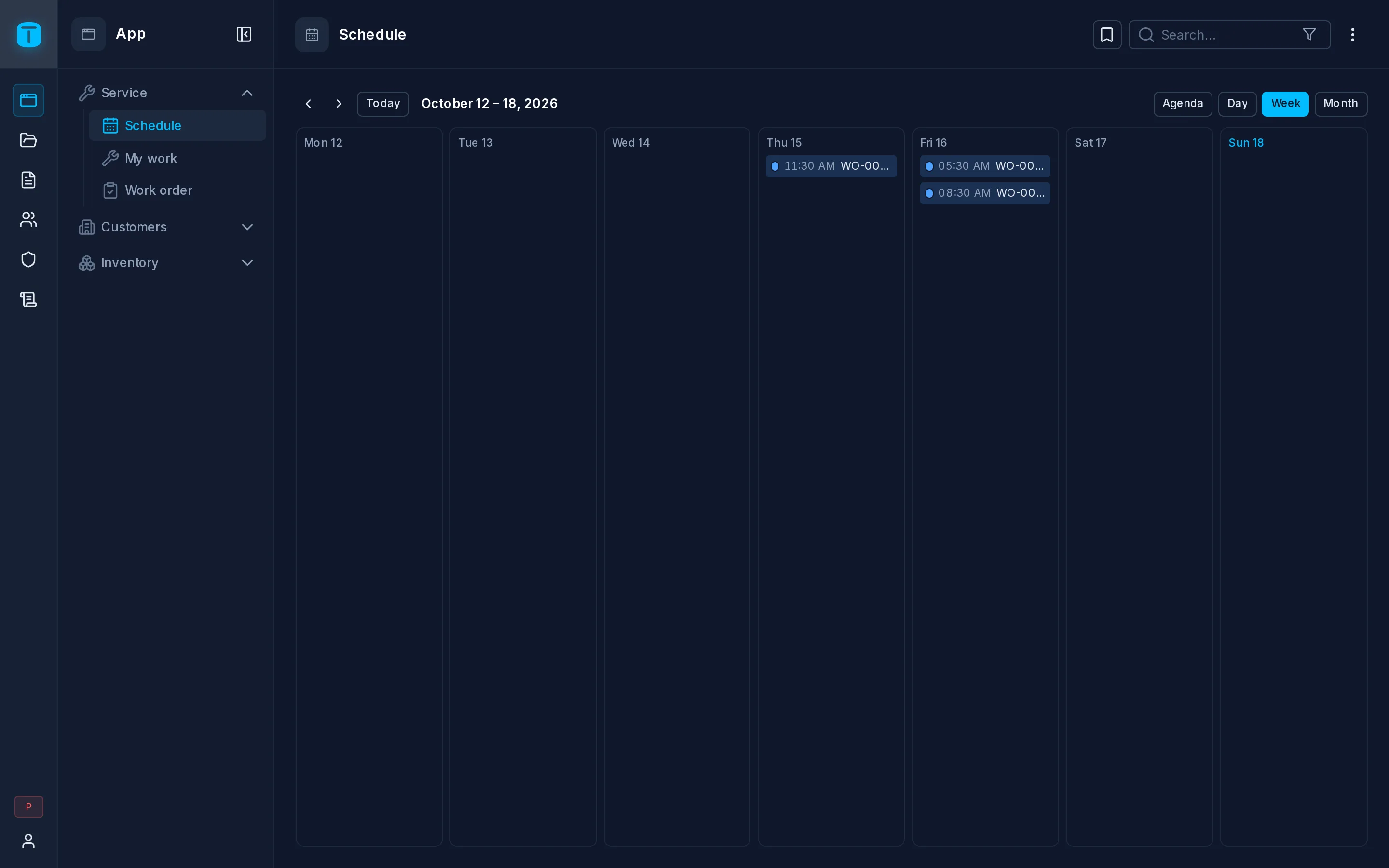 What a technician sees after signing in: the App with their screens, nothing else.