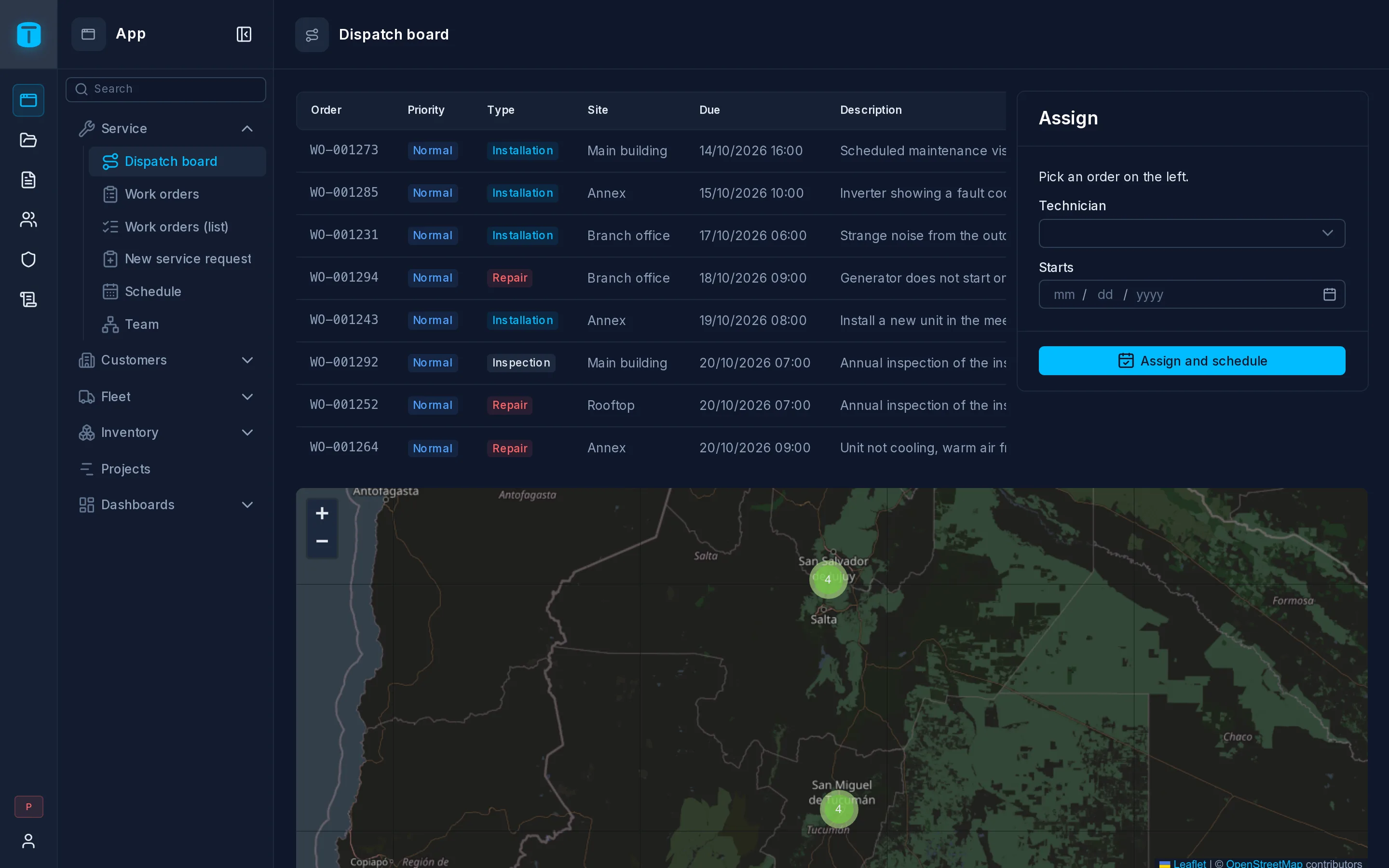 A Salta dispatcher's Users screen: only Salta's staff, with Invite and Deactivate.