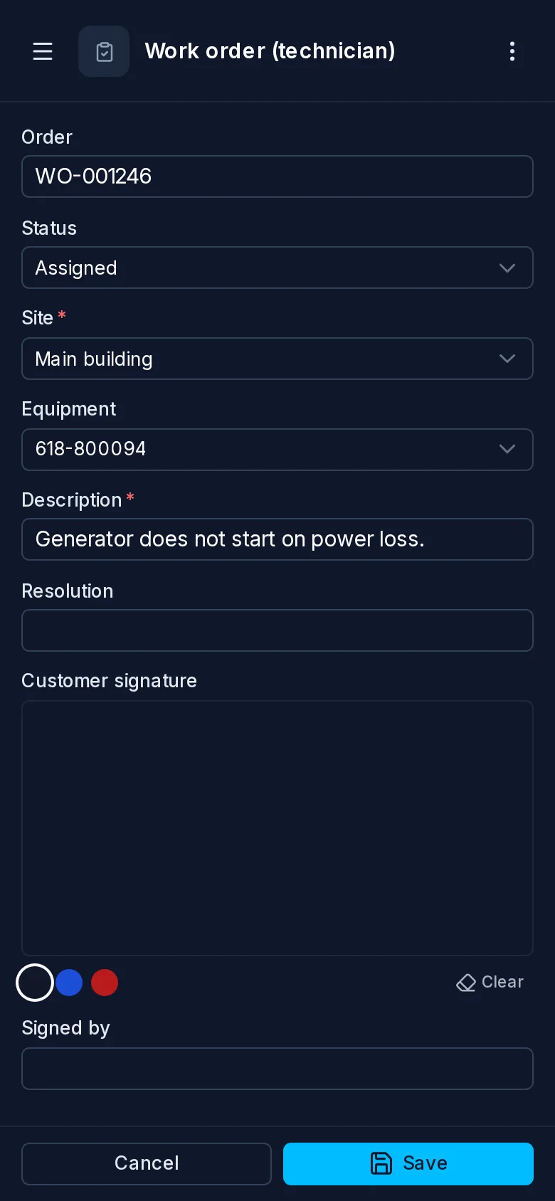 The customer's signature
