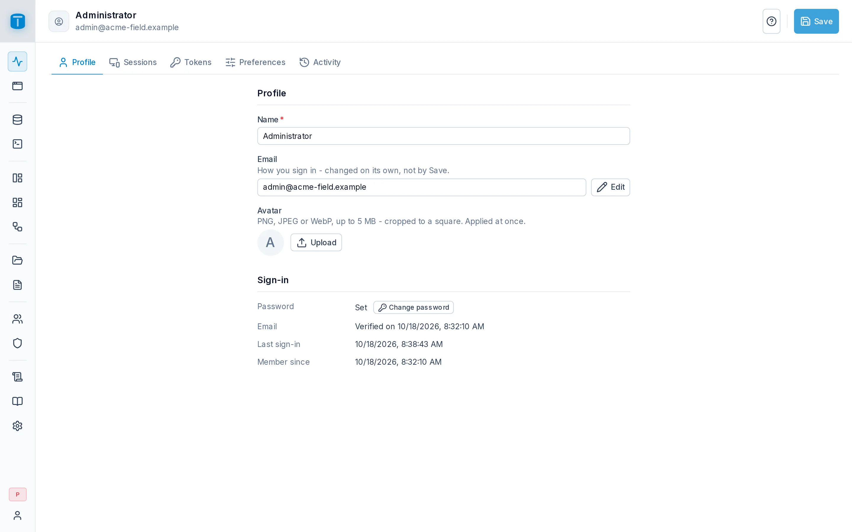 My account › Tokens: a token for a reporting script, expiring in 11 months.