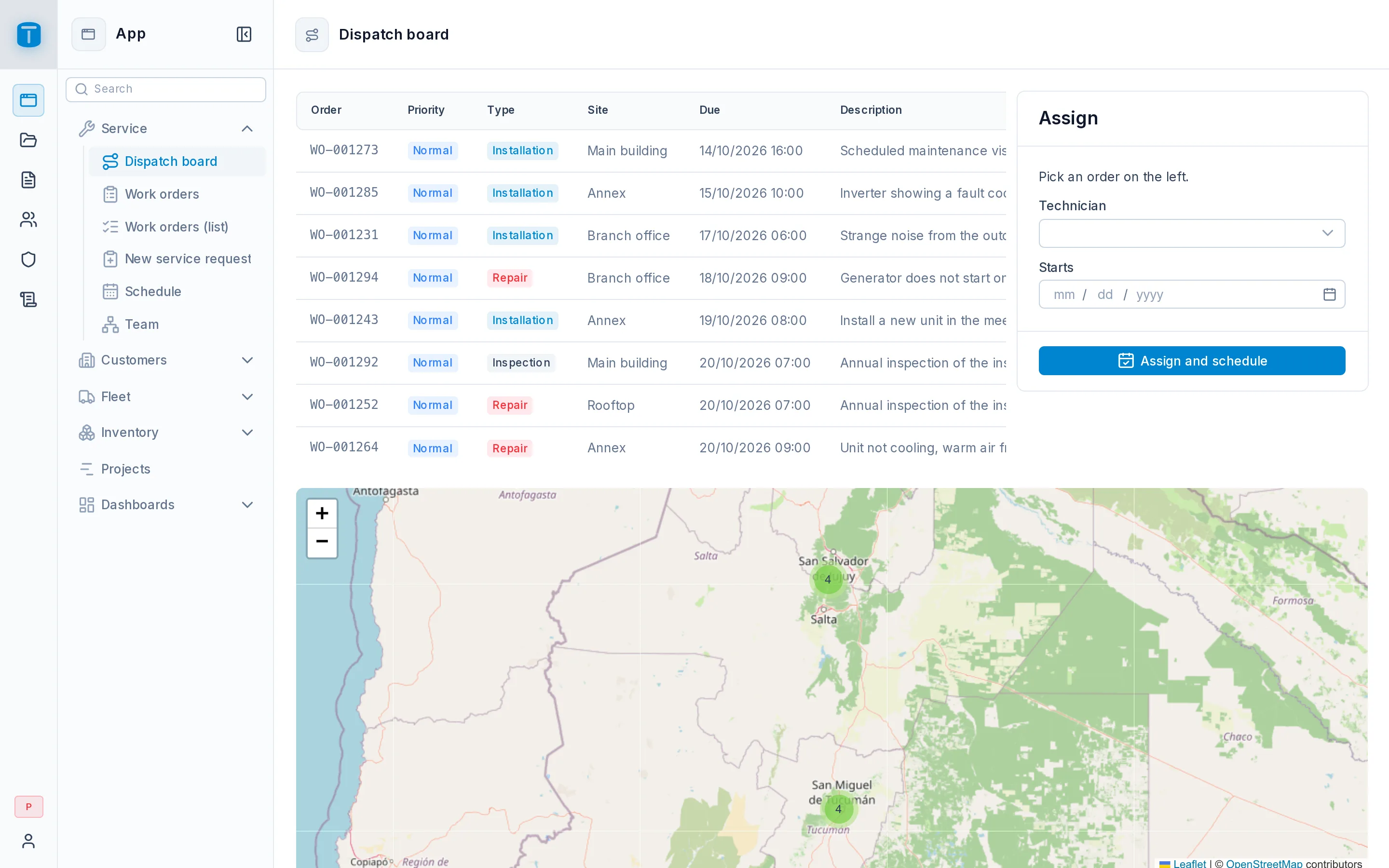 The App as a dispatcher: Operations and Fleet groups, with only what they may open.
